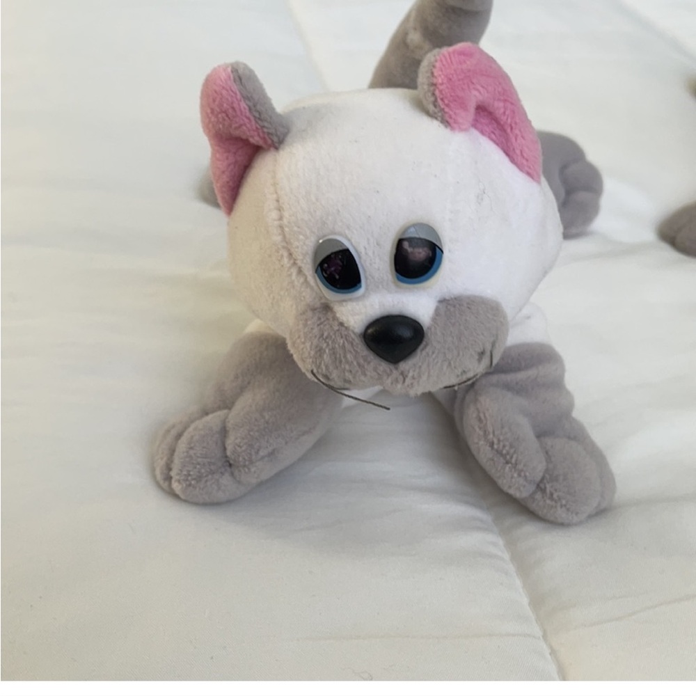 Adorable Gray and Pink Stuffed Cat Toy
